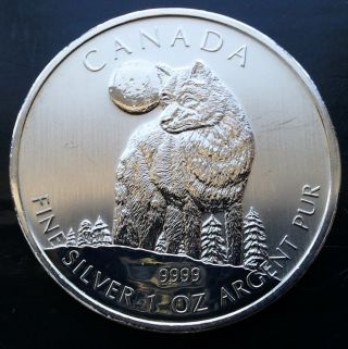 2011 1 Oz Silver Timber Wolf Canadian Wildlife Series Canada $5 Coin.  T161 photo