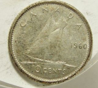 1960 10c Canada 10 Cents,  Silver,  Canadian,  Dime 4353 photo