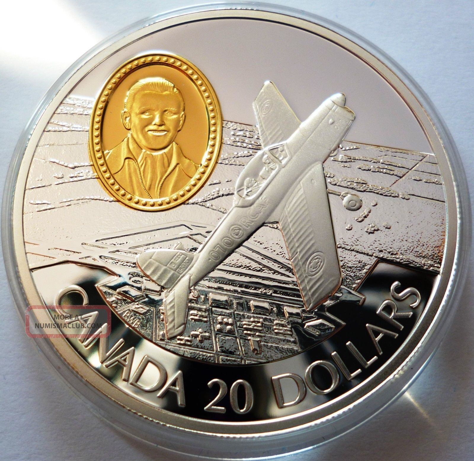 Canada 20 Dollars 1995 Silver Coin Proof With Gold Came Aviation Fleet 80 Canuck Coins: Canada photo