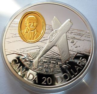 Canada 20 Dollars 1995 Silver Coin Proof With Gold Came Aviation Fleet 80 Canuck photo