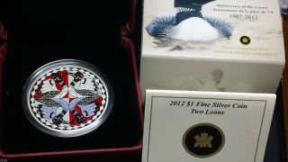 2012 Canada $1 Two Loons 1 Oz.  9999 Coloured Silver Coin photo