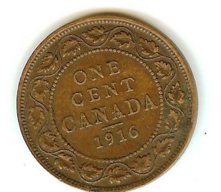 Canada 1916 Large One Cent Coin King Edward Vi1 photo