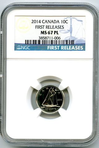 2014 Canada 10 Cent Dime Ngc Ms67 Pl Proof Like First Releases Rare photo