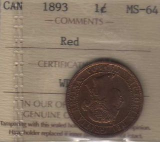 1893 Canada Large Cent.  Iccs Ms - 64 photo