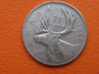 1950 Ungraded Circulated Canadian Quarter (25c Silver Coin).  1355 photo