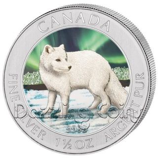 Scarce 1,  5 Oz. .  9999 Silver Arctic Fox Colored $8 Canada 2014 - 2,  500 Mintage photo