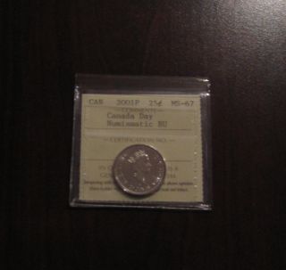 Iccs Graded Ms - 67 2001 P Canadian Twenty Five Cents Coloured Bu Coin photo