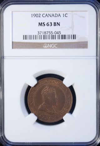 1902 Canada 1 Cent Ngc Ms 63 Bn Unc Bronze photo