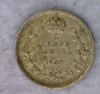Canada 5 Cents 1907 Very Fine Silver Coin (cyber 1037) photo