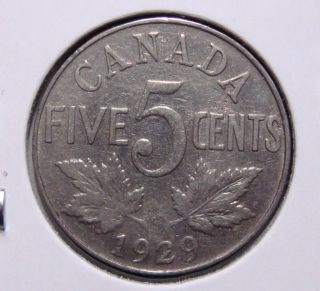 1929 5c Canada 5 Cents,  King George V Nickel,  Canadian,  3339 photo