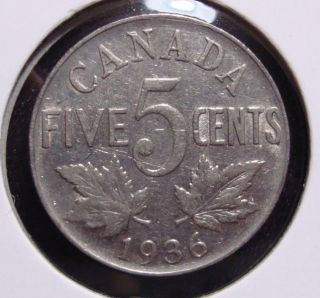 1936 5c Canada 5 Cents,  King George V Nickel,  Canadian,  3547 photo