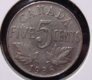 1936 5c Canada 5 Cents,  King George V Nickel,  Canadian,  3538 photo