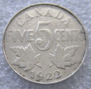 Rare Canada 1922 Nickel Five Cent Coin Composition: First 99% Nickel Coin photo