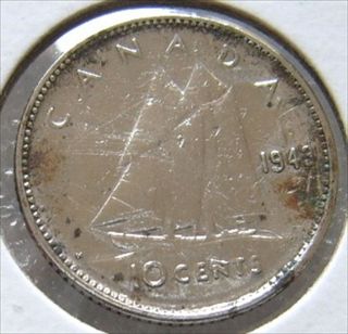 1943 Silver Canada 10 Cents Coin Rare Dime photo