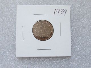 1934 Canadian Penny Coin 1 Cent Coin. photo