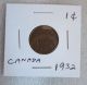 Canada 1932 Penny One Cent Coin 95.  5% Copper,  3% Tin,  1.  5% Zinc Au Coins: Canada photo 1
