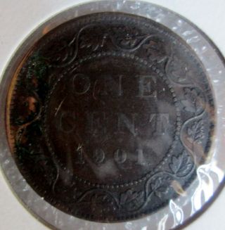 1901 Last Large Canada One Cent Queen Victoria Coin Old Penny photo