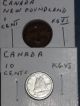 Vintage 1942 Canada Coins; 1) Newfoundland 1 Cent Bronze & 1) 10 Cent.  8 Silver Coins: Canada photo 1
