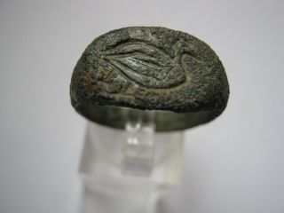 Roman Bronze Ring,  Engraved - Bird,  I - Iii Century A.  D. photo