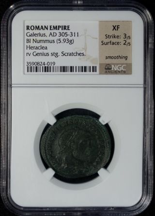 Roman Empire Galerius Ad 305 - 311 Bi Nummus Ngc Xf photo