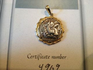 14k Gold Pendant Alexander The Great Ancient Greek Silver Coin Drachm With photo