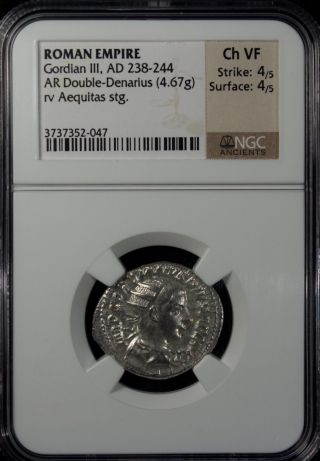 Roman Empire Gordian Iii Ad 238 - 244 Ar Double - Denarius Ngc Ch Vf Silver photo
