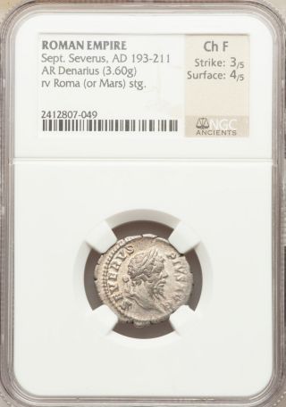 Septimius Severus Ad 193 - 211 Ch F Ar Denarius Rv Roma (or Mars) Standing photo