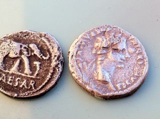 Ancient Roman Silver Elephant Denarius Coin Of Julius Caesar - 49 Bc photo