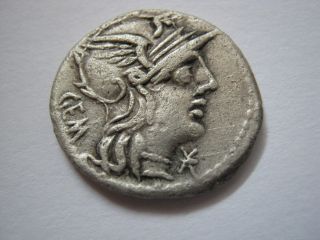 Roman Republic Denarius Of Family Aburia,  134 - B.  C. photo