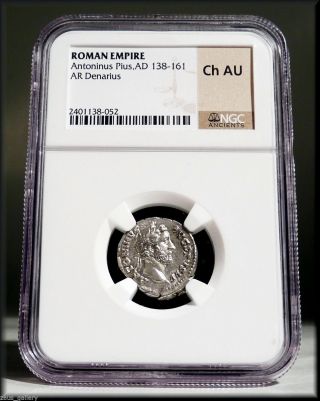 Rare Antoninus Pius / Throne Ngc Certified Choice Au Roman Silver Denarius Coin photo
