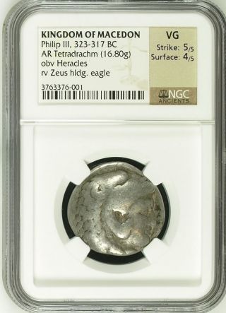 Large Ngc Greek Tetradrachm Of Philip Iii,  Brother/heir Of Alexander The Great photo