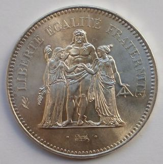 France 50 Francs 1975 Silver Crown Bu photo