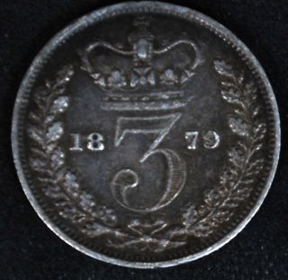 1879 - 3 Pence Silver Coin - Threepence - Great Britain United Kingdom 3d photo