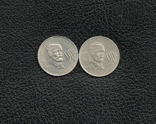 (2) 20 Centavos 1975 & 1976 Mexico 