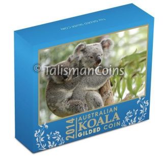 Australia 2014 Gilded Koala Bear $1 1 Oz Pure Silver 24k Gold Plated Dollar photo