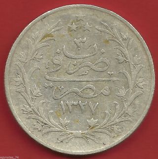 Egypt - Ottoman,  20 Piastres Sultan Mohamed V 1327/3 Ah (ne),  Rare Date photo