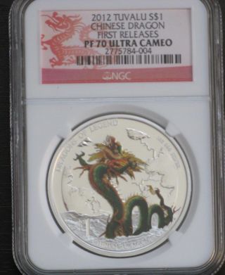 2012 Chinese Dragon Pf 70 Ultra Cameo First Releases Label Ngc Graded photo