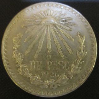 Mexico 1926 72% Silver Un Peso Cap And Ray Libertad Coin Vg photo