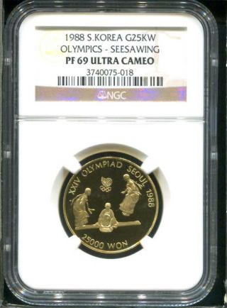 1988 South Korea 25,  000 Gold Won Olympic Seesawing Ngc Pf - 69 Ultra Cameo Low Pop photo