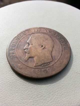 1856 French Empire Dix Centimes (ten Cent) Coin,  Mark B,  Napoleon Iii,  Good photo