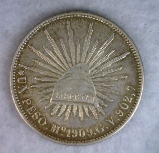 Mexico 1 Peso 1909 Mo Extrafine Silver Coin (cyber 1319) photo
