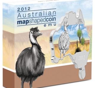 2012 Australian Map Shaped Coin Emu Proof Silver Perth Australia photo