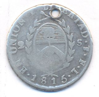 Provincias Unidas 2 Soles 1815 Fl Extremely Rare Argentina Silver Provincial photo