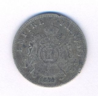 France 1 Franc 1869 Bb Strasbourg Silver Km 806.  2 Rare Napoleon Iii Francia photo