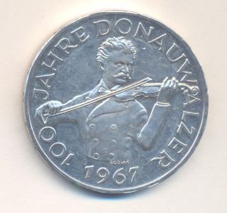Austria Silver Proof 50 Schilling 1967 Low Mintage Johann Strauss Blue Danube photo