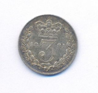 Uk Great Britain Xf/au Victoria 1881 3 Pence Fabulous Detail Km 730 Silver photo
