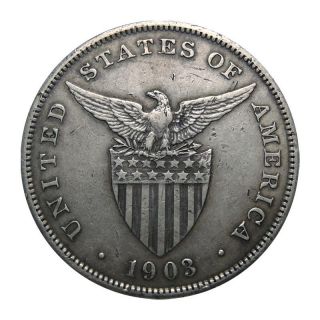 U.  S.  Philippines 1903 P One Peso 90% Silver Coin,  Philadelphia,  U.  S.  A. photo
