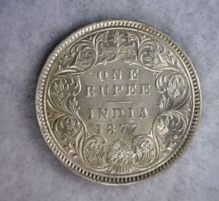 British India 1 Rupee 1877 About Uncirculated Silver Coin (cyber 1142) photo