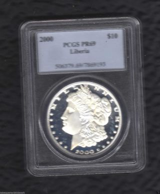 Liberia Morgan Dollar Design $10 - 2000 Millennium Proof Silver Coin Pcgs P photo