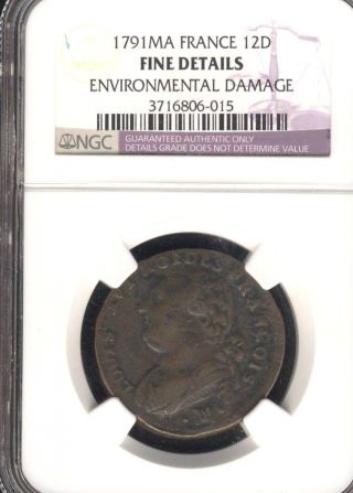 France 12 Deniers 1791.  Ma.  Ngc Certified Fine Details (cyber 757) photo